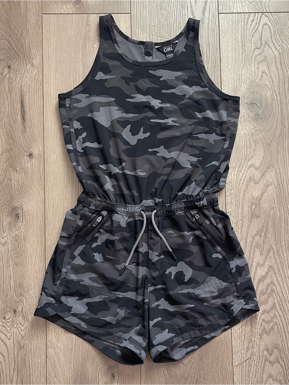Athleta Girl Black Gray Camo Large / 12 On the Go Romper